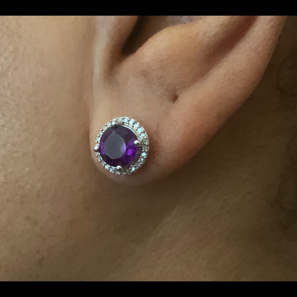Amethyst & 1/8 ct tw Diamond Sterling Earrings